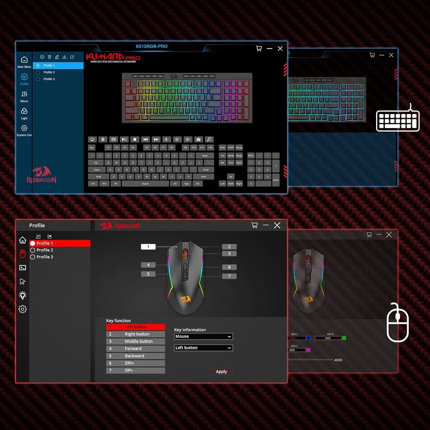 Redragon S142 Wireless Gaming Keyboard & Mouse Combo, 98 Keys K515 PRO Wireless RGB Membrane Keyboard