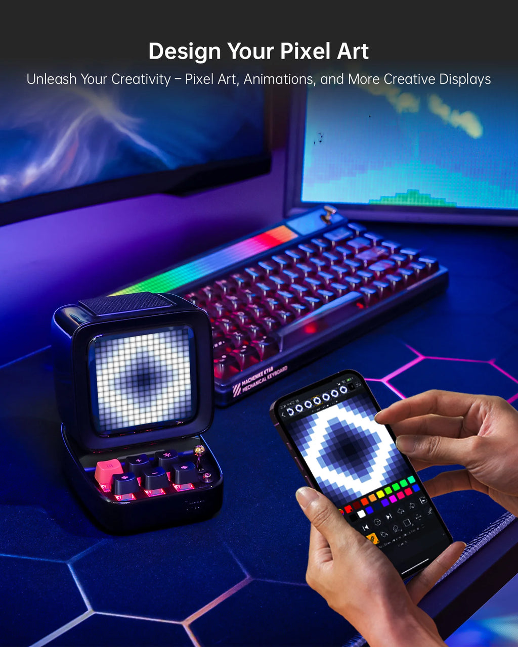 Divoom Ditoo-Pro  Pixel Art Bluetooth Portable black Speaker Alarm Clock DIY LED Display Board Cute Gift Home Light Decoration