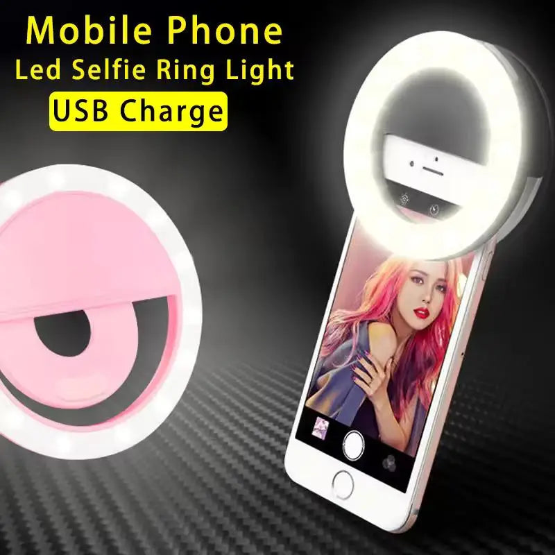 1pc USB Rechargeable LED Selfie Ring Light Adjustable Brightness Phone Camera Fill Light for iPhone Samsung Xiaomi Huawei