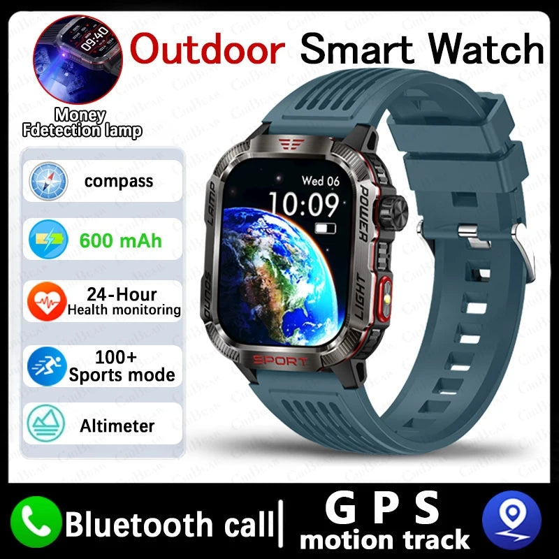 New Military GPS Smart Watch Men Flashlight Compass Waterproof 600mAh Battery Outdoor Sport Tracker Bluetooth Call Smartwatch