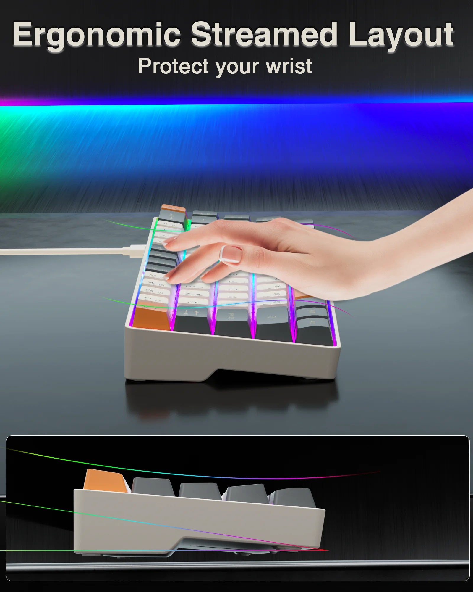 SOLAKAKA Sk968 Gaming Keyboard 68 keys N- Key Rollover RGB Backlight