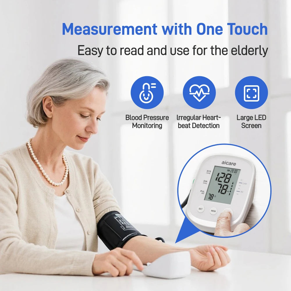 AICARE Blood Pressure Monitor Upper Arm Automatic Tonometer Digital Blood Pressure Meter BP Medical Sphygmomanometer Pulse