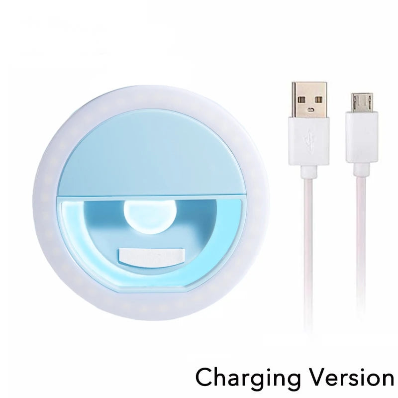 1pc USB Rechargeable LED Selfie Ring Light Adjustable Brightness Phone Camera Fill Light for iPhone Samsung Xiaomi Huawei