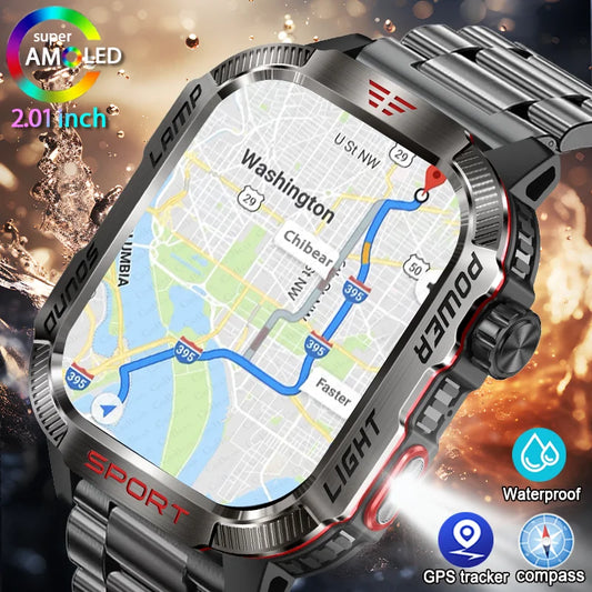 New Military GPS Smart Watch Men Flashlight Compass Waterproof 600mAh Battery Outdoor Sport Tracker Bluetooth Call Smartwatch