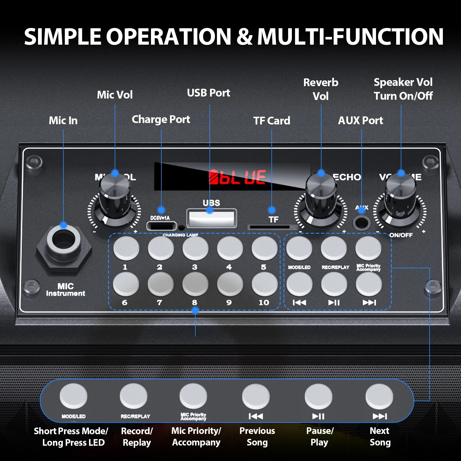 FanFun Wireless Speaker, Portable Bluetooth Speaker with Microphone and LED Light, Karaoke Speaker Machine, Home Karaoke System