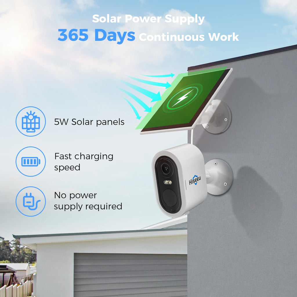 Hiseeu 10CH NVR 4MP WiFi Solar IP Camera Security System Kit Night Vision Human Detection P2P Two-Way Audio CCTV Camera Set