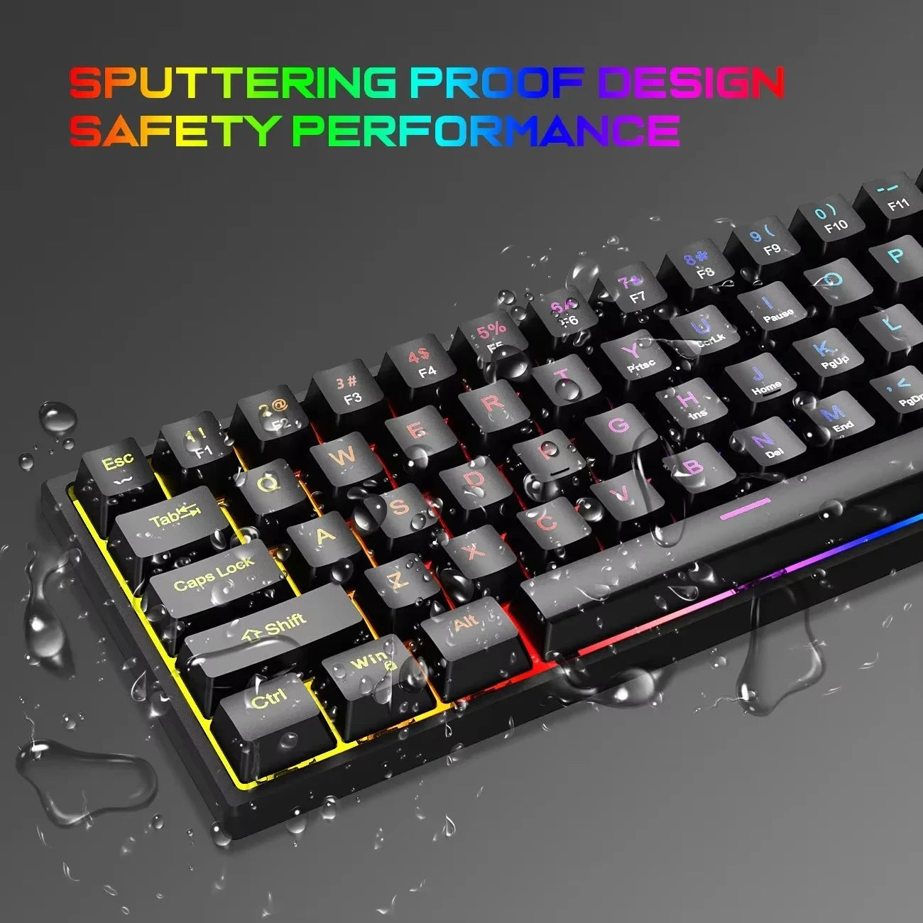 61 Keys Mechanical Keyboard Wired Gaming Keyboard for Laptop Desktop Ergonomics RGB Backlit Cyan Axis Keycaps PC Accessories