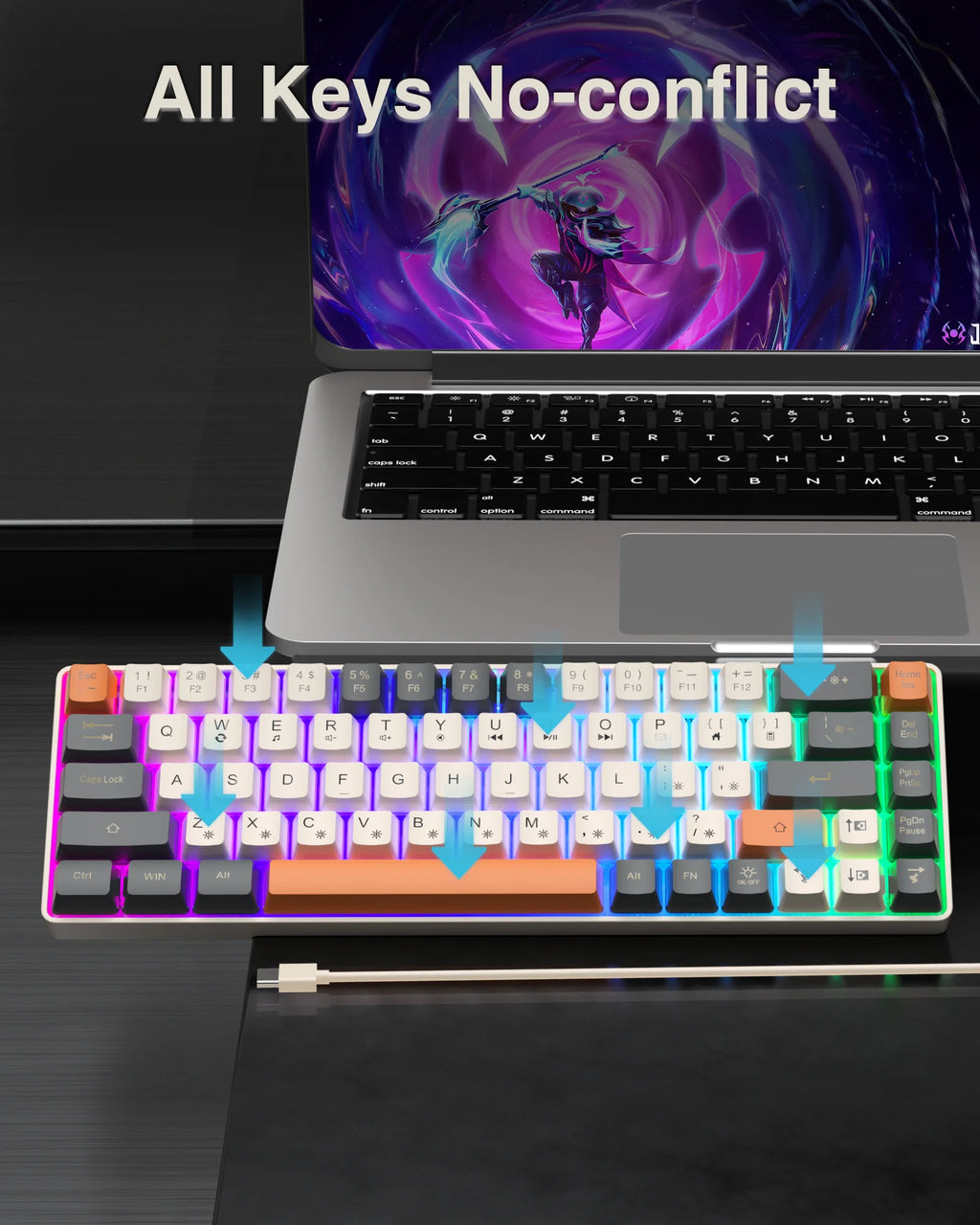 SOLAKAKA Sk968 Gaming Keyboard 68 keys N- Key Rollover RGB Backlight