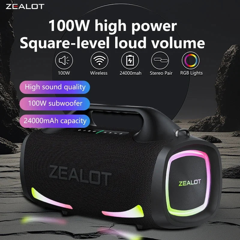 Zealot S79 100W Wireless speaker, Outdoor Portable Subwoofer Speaker, Hifi Sound quality,Dual Pairing, Fast Charging,24000mAh.