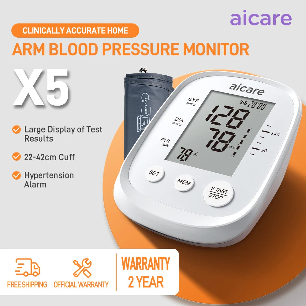 AICARE Blood Pressure Monitor Upper Arm Automatic Tonometer Digital Blood Pressure Meter BP Medical Sphygmomanometer Pulse