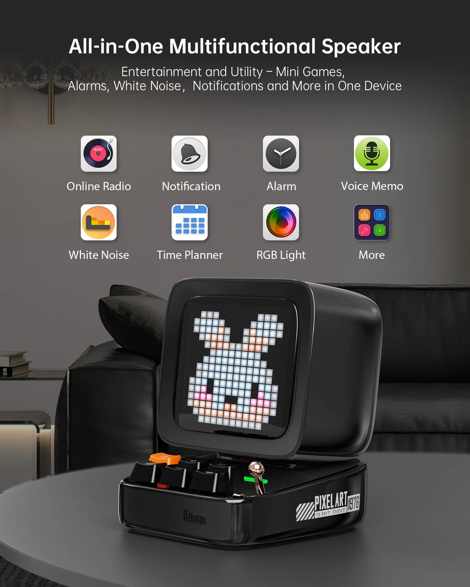 Divoom Ditoo-Pro  Pixel Art Bluetooth Portable black Speaker Alarm Clock DIY LED Display Board Cute Gift Home Light Decoration