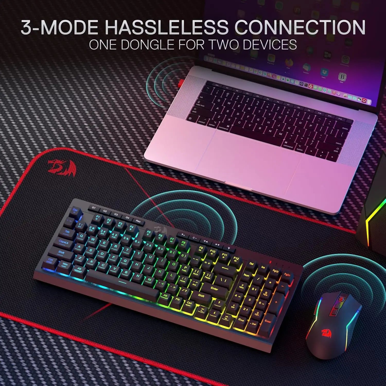 Redragon S142 Wireless Gaming Keyboard & Mouse Combo, 98 Keys K515 PRO Wireless RGB Membrane Keyboard