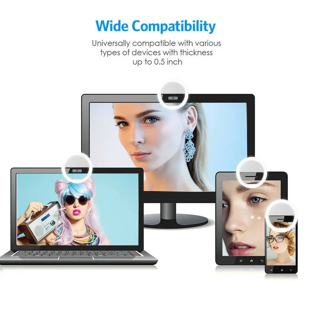 1pc USB Rechargeable LED Selfie Ring Light Adjustable Brightness Phone Camera Fill Light for iPhone Samsung Xiaomi Huawei