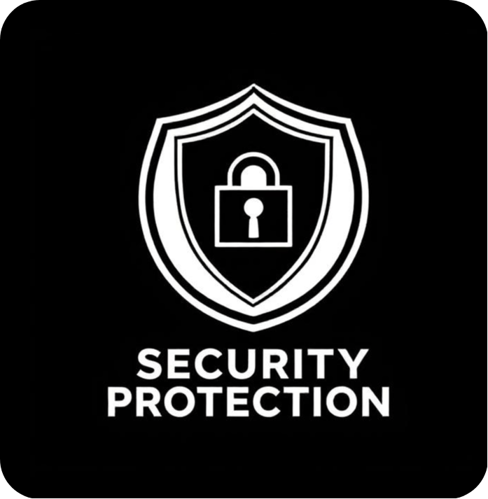 White security protection logo with shield and lock on a black background