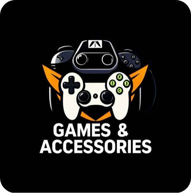 Logo with gaming controllers and text 'Games & Accessories' on a black background