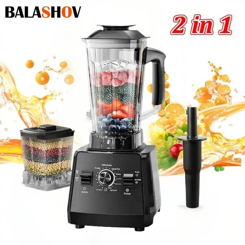 Nic's Electronics 2 In 1 Heavy Duty Commercial Blender Stationary Mixer Ice Smoothies Professional High Power Food Processor Kitchen Appliances