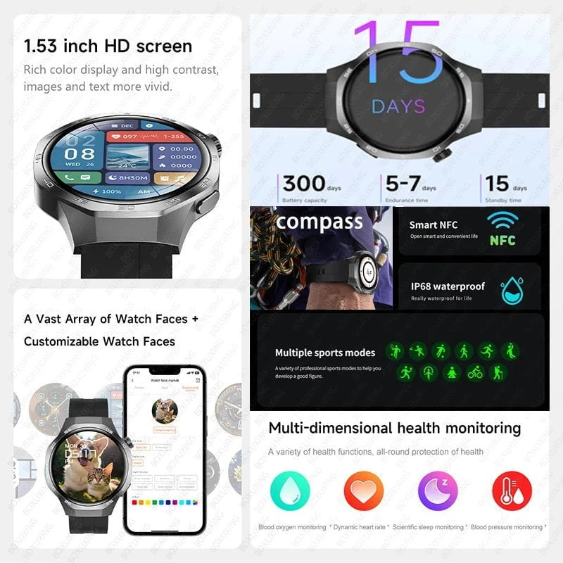 Nic's Electronics 2025 New Watch 5 MAX Smart Watch HD AMOLED Screen NFC GPS Tracker Bluetooth Call Waterproof Sports Health Smartwatch Men Women