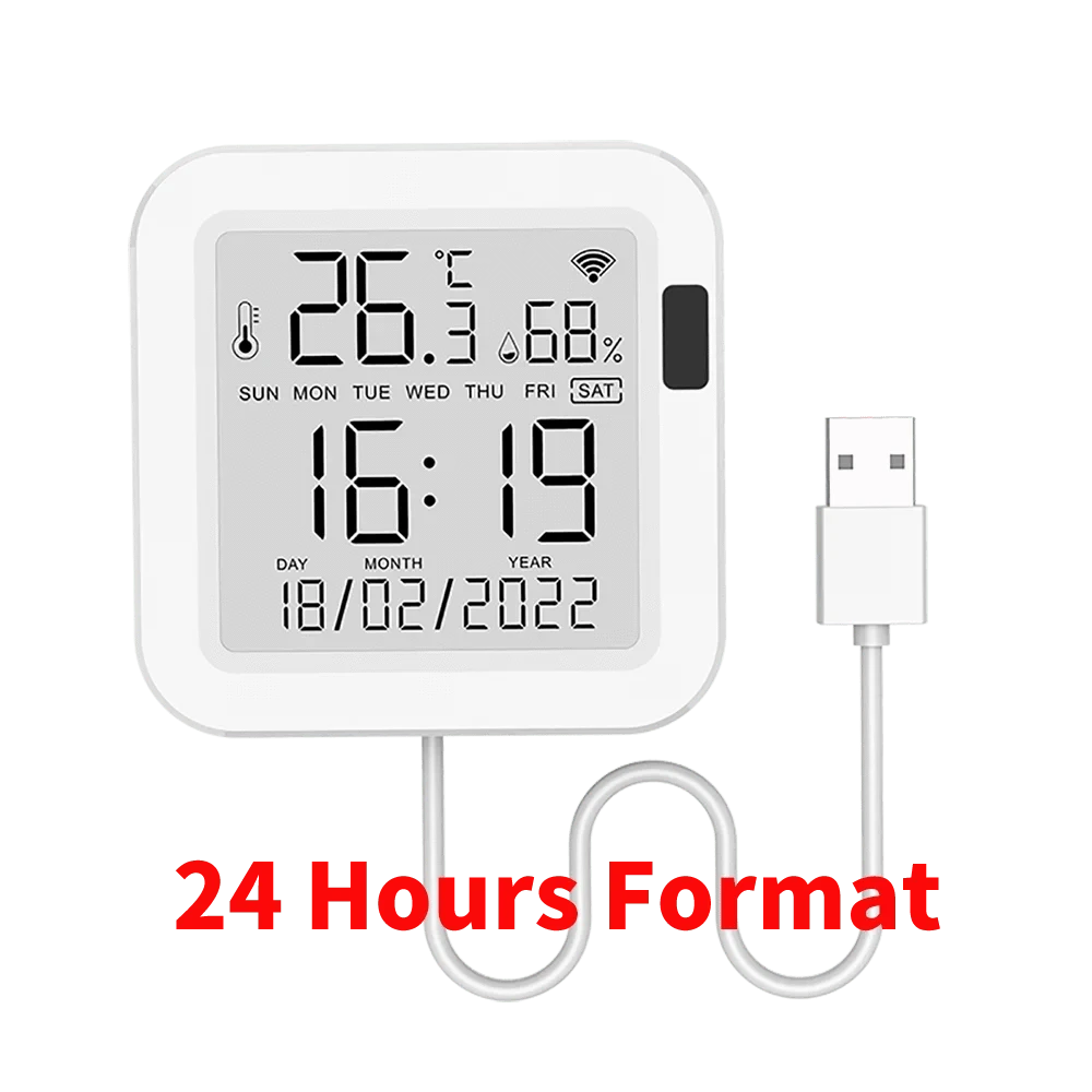 Nic's Electronics 24 Hours Tuya Temperature and Humidity Smart Sensor With Backlight for Smart Home var WiFi SmartLife Work with Alexa Google Assistant