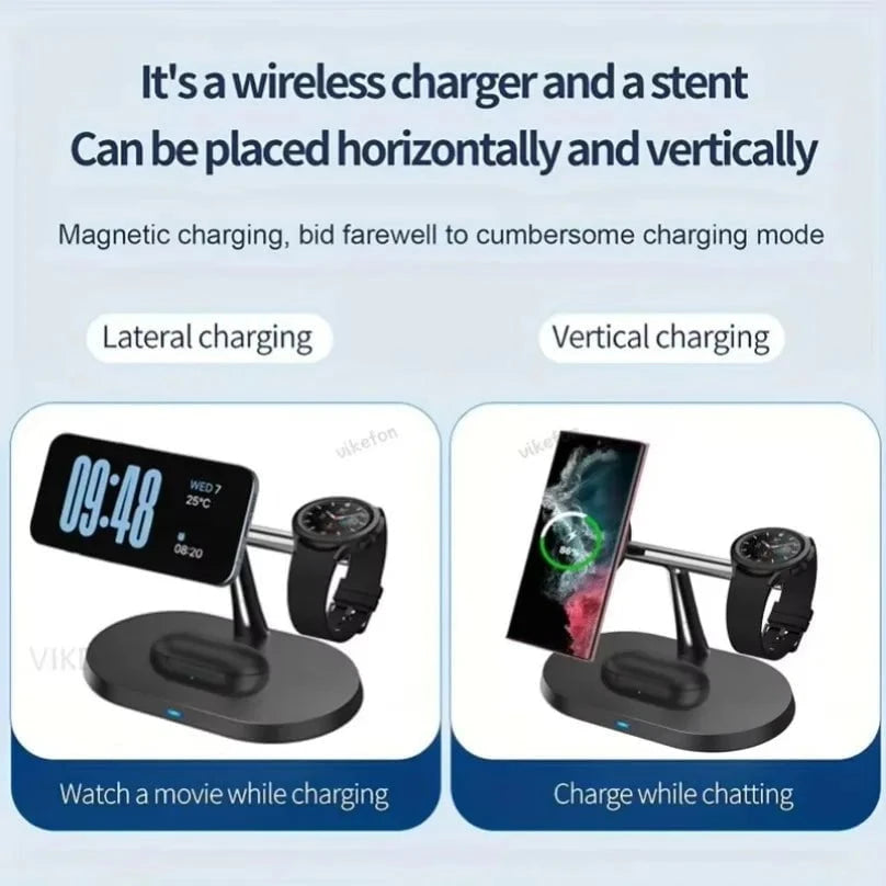 Nic's Electronics 3 in 1 30W Magnetic Wireless Charger Super Fast Charging Station For Samsung Galaxy S25 S24 Watch 7 6 5 4 3 2 Active 1 2 Earbuds