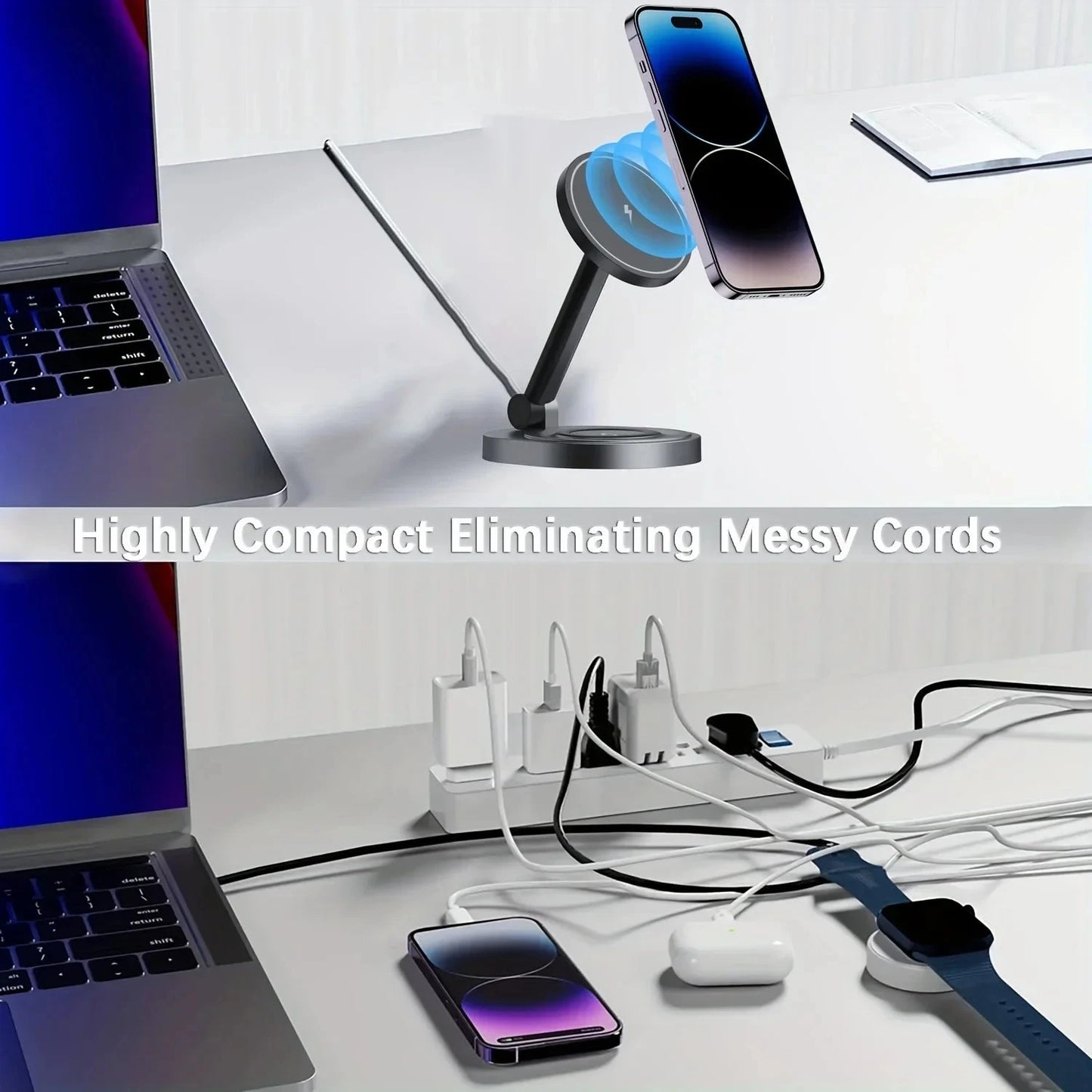 Nic's Electronics 3 In 1 Magnetic Wireless Charger Stand Pad For Magsafe iPhone 16 15 14 13 12 Pro Max Apple Watch Airpods Fast Charging Station