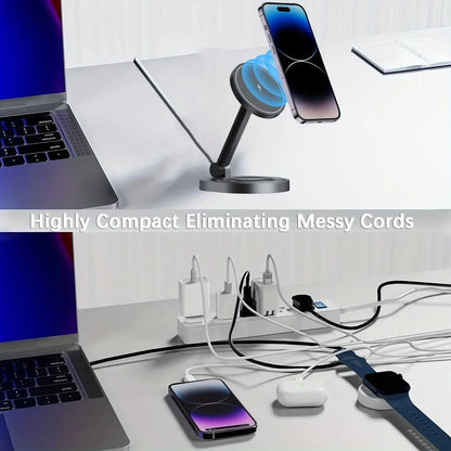 Nic's Electronics 3 In 1 Magnetic Wireless Charger Stand Pad For Magsafe iPhone 16 15 14 13 12 Pro Max Apple Watch Airpods Fast Charging Station