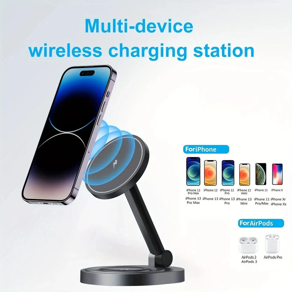 Nic's Electronics 3 In 1 Magnetic Wireless Charger Stand Pad For Magsafe iPhone 16 15 14 13 12 Pro Max Apple Watch Airpods Fast Charging Station