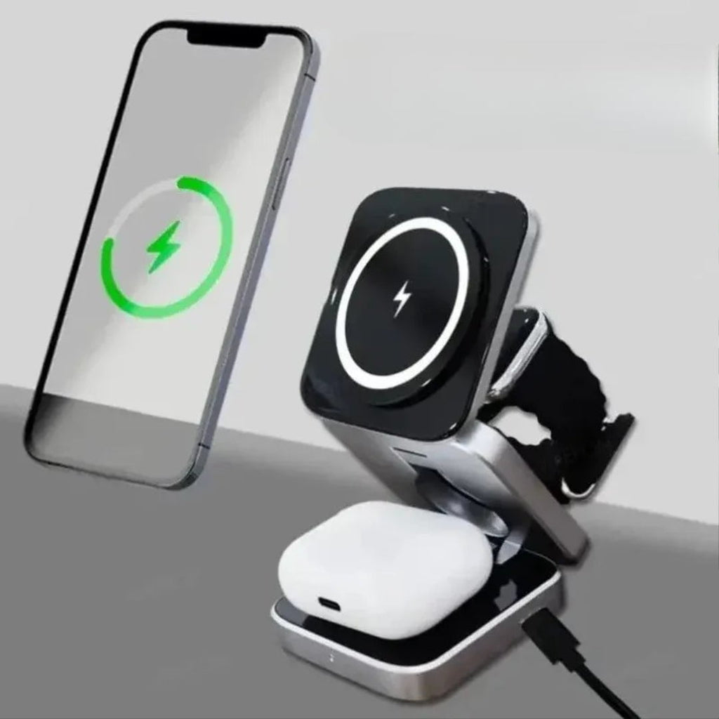 Nic's Electronics 30W Foldable 3-in-1 Magnetic Wireless Charging Station Stand