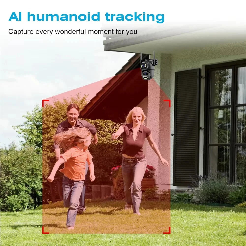 Nic's Electronics 4K 8MP Dual Lens Dual Screen IP Camera Wifi PTZ Camera Outdoor 4MP AI Auto Tracking CCTV HD Audio Video Surveillance P2P iCSee