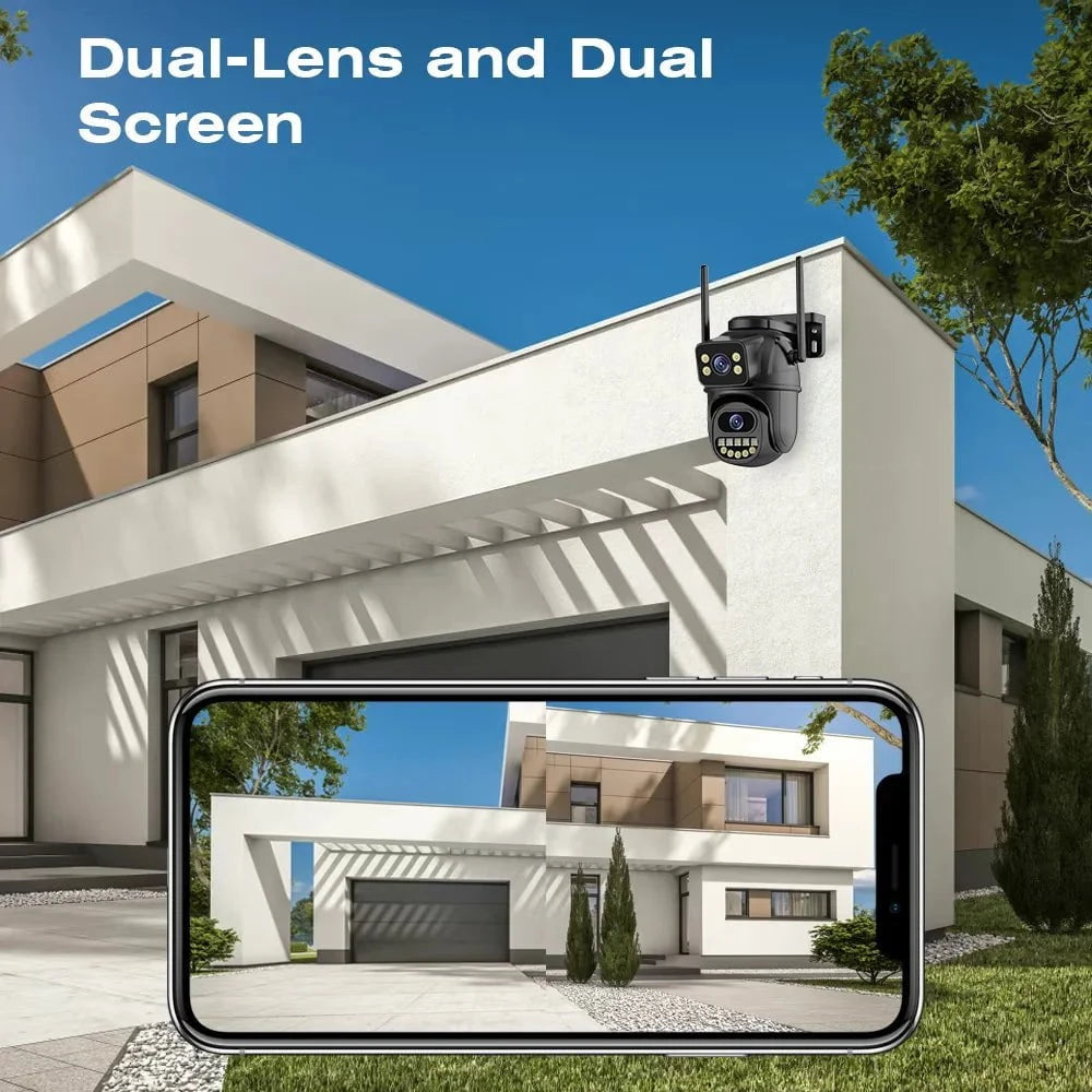 Nic's Electronics 4K 8MP Dual Lens Dual Screen IP Camera Wifi PTZ Camera Outdoor 4MP AI Auto Tracking CCTV HD Audio Video Surveillance P2P iCSee