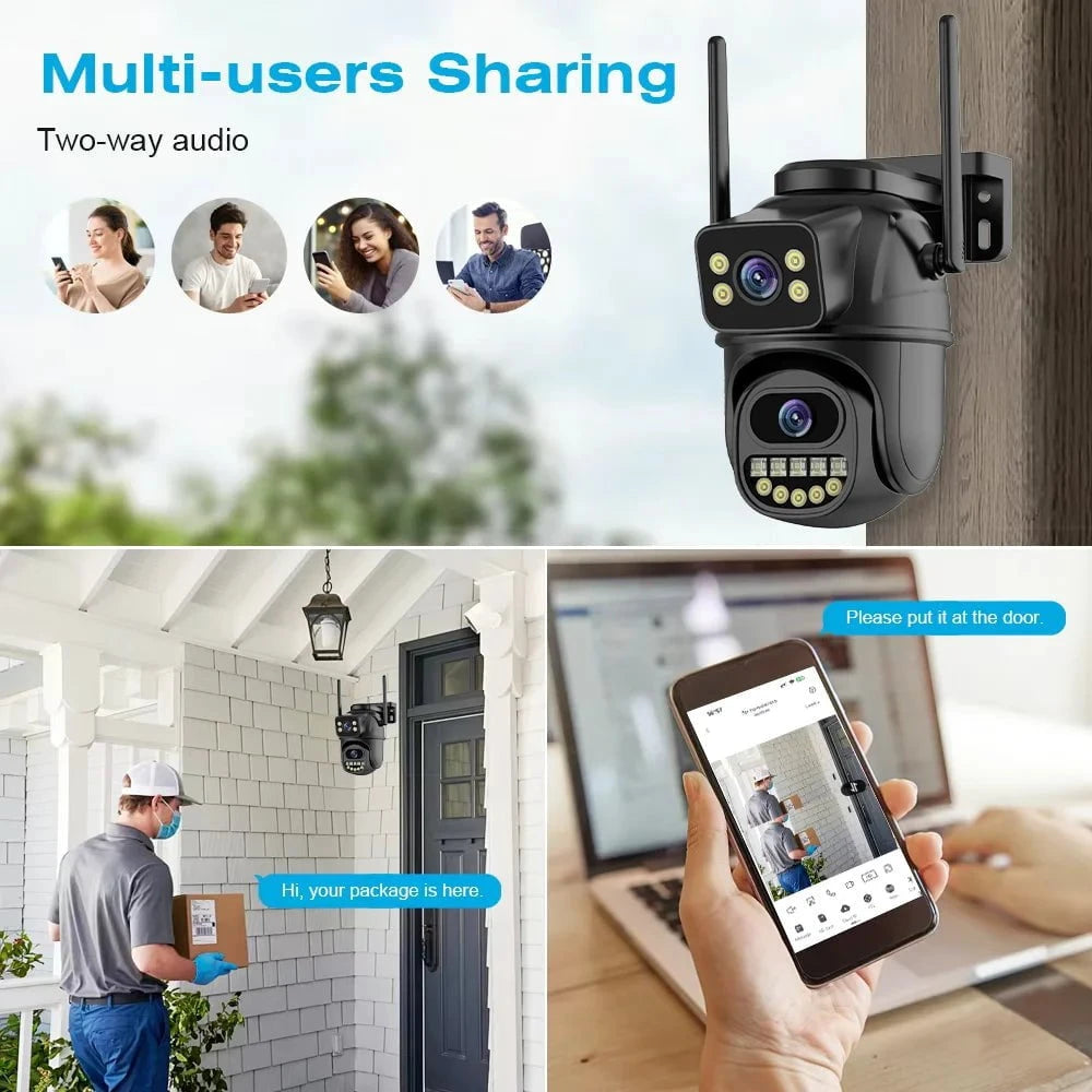 Nic's Electronics 4K 8MP Dual Lens Dual Screen IP Camera Wifi PTZ Camera Outdoor 4MP AI Auto Tracking CCTV HD Audio Video Surveillance P2P iCSee