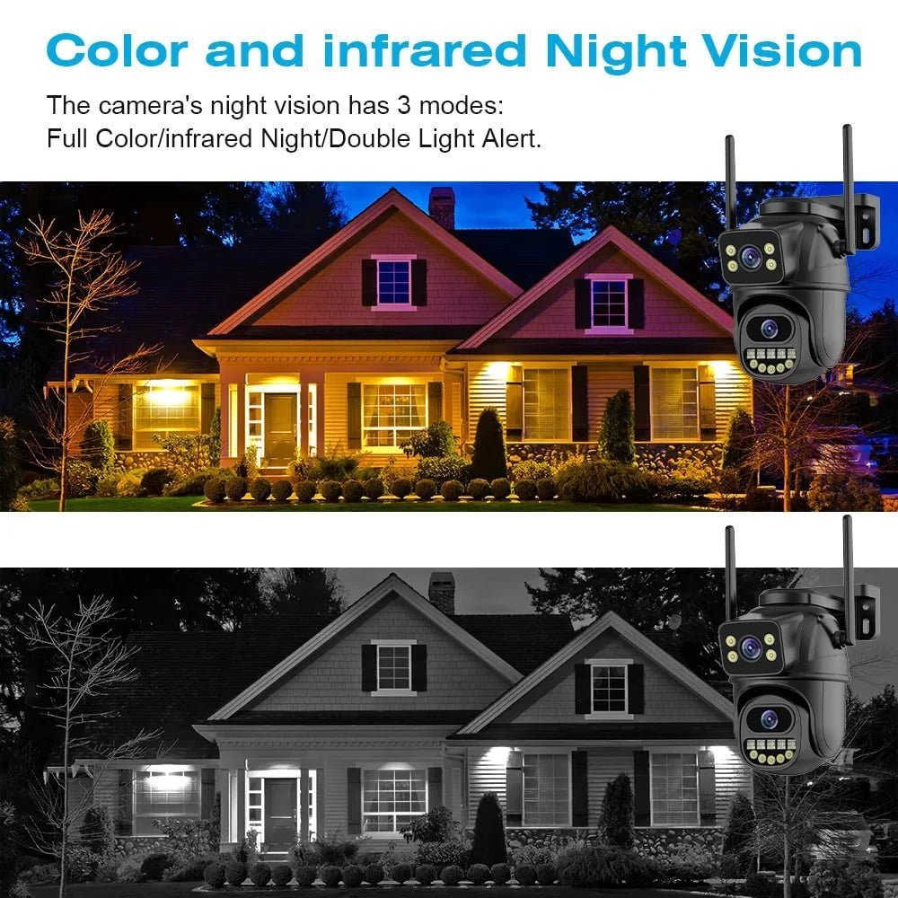Nic's Electronics 4K 8MP Dual Lens Dual Screen IP Camera Wifi PTZ Camera Outdoor 4MP AI Auto Tracking CCTV HD Audio Video Surveillance P2P iCSee