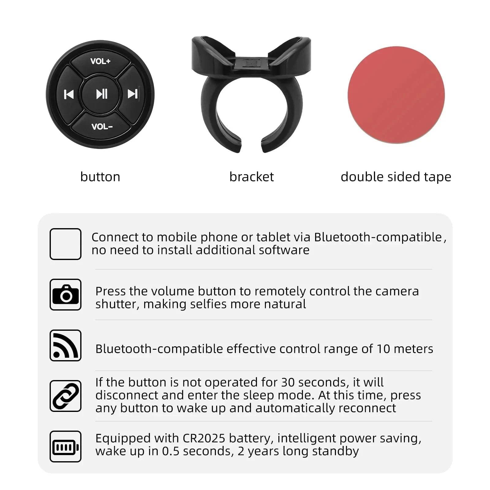 5-Key Wireless Bluetooth Media Remote for Car & Motorcycle – Android Compatible - Nic's Electronics