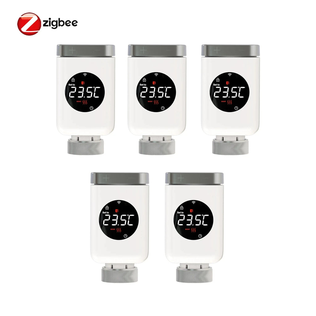 Nic's Electronics 5 PCs zigbee MOES Tuya Smart Wifi/ZigBee Thermostatic Radiator Valve TRV Programmable App Remote Temperature Controller with Alexa GoogleHome