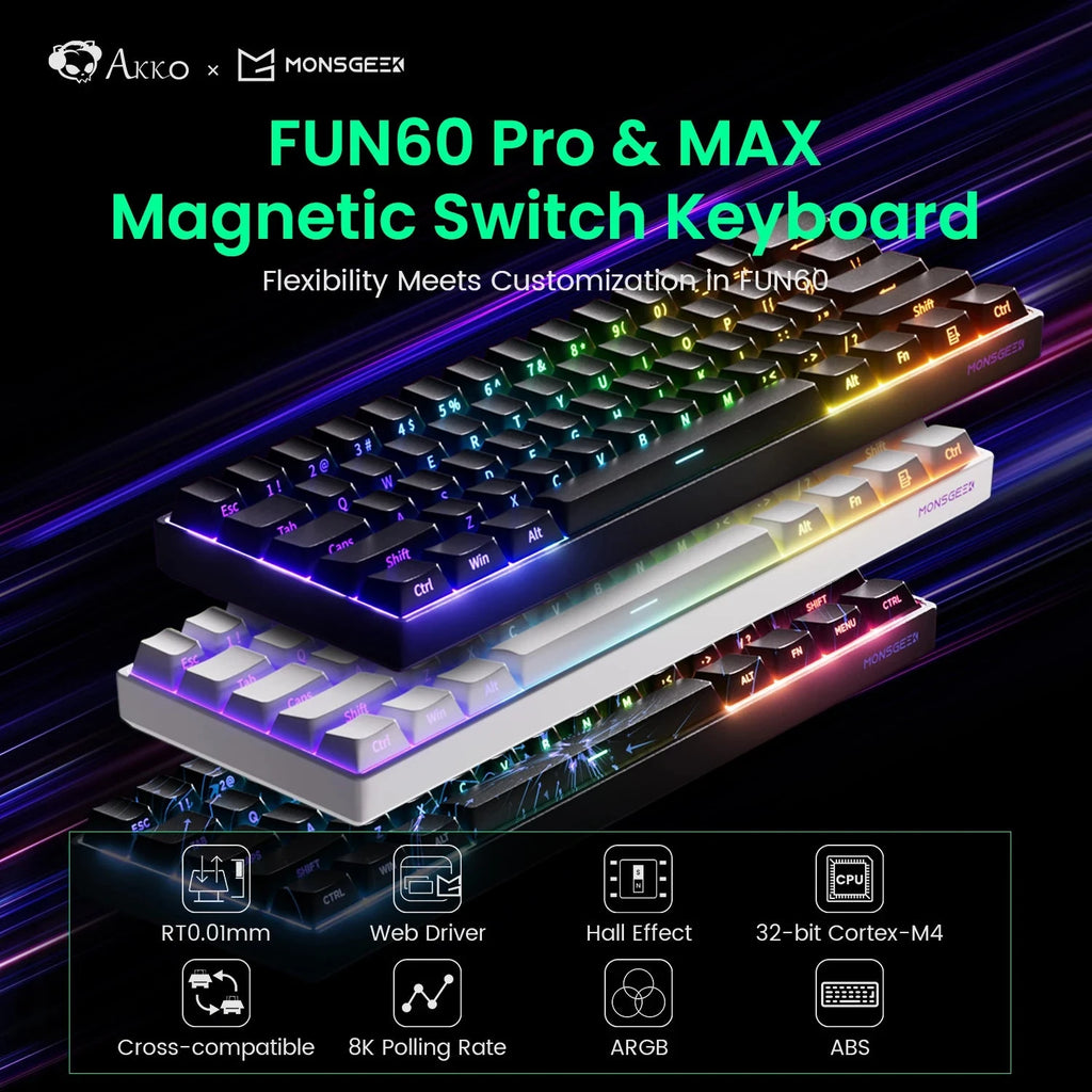 Nic's Electronics Akko MonsGeek FUN68 FUN60 PRO&MAX  HE Magnetic Keyboard 60% 65% Gaming Keyboards Rapid Trigger 8K Custom Keyboard Gamer Esports