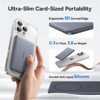 Nic's Electronics Baseus 5000mAh Magnetic Power Bank 15W Wireless 20W Wired Charging Thin Card-Sized Slim Portable Powerbank for iPhone Samsung