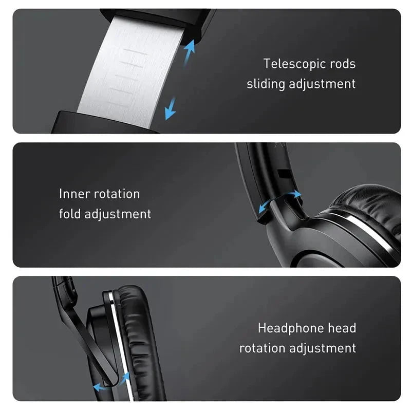 Nic's Electronics Baseus D02 Pro Wireless Bluetooth Headphones HIFI Stereo Earphones Foldable Sport Headset with Audio Cable foriPhone tablet
