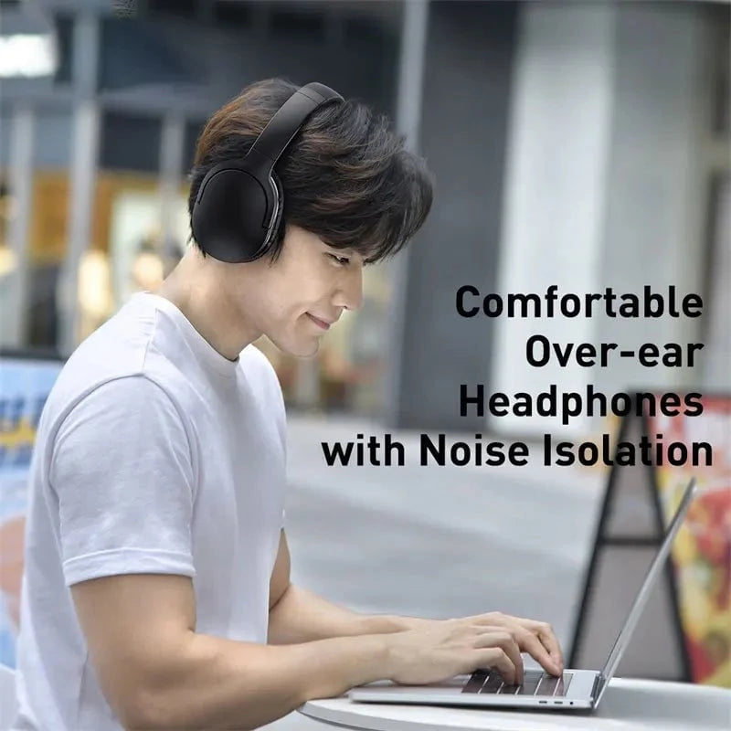 Nic's Electronics Baseus D02 Pro Wireless Bluetooth Headphones HIFI Stereo Earphones Foldable Sport Headset with Audio Cable foriPhone tablet