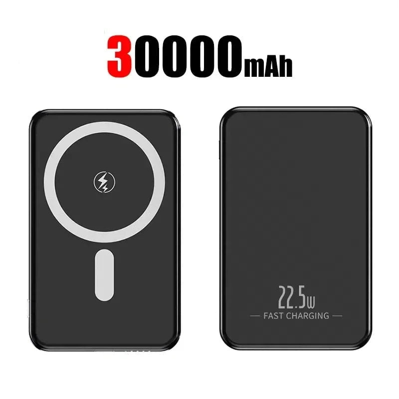Nic's Electronics Black 30000mAh OnePlus 50000mAh Magnetic Power Bank Magnet Wireless Ultra Slim Fast Charge Auxiliary Battery Charging For IPhone Samsung Xiaomi