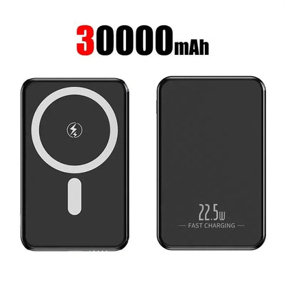 Nic's Electronics Black 30000mAh OnePlus 50000mAh Magnetic Power Bank Magnet Wireless Ultra Slim Fast Charge Auxiliary Battery Charging For IPhone Samsung Xiaomi