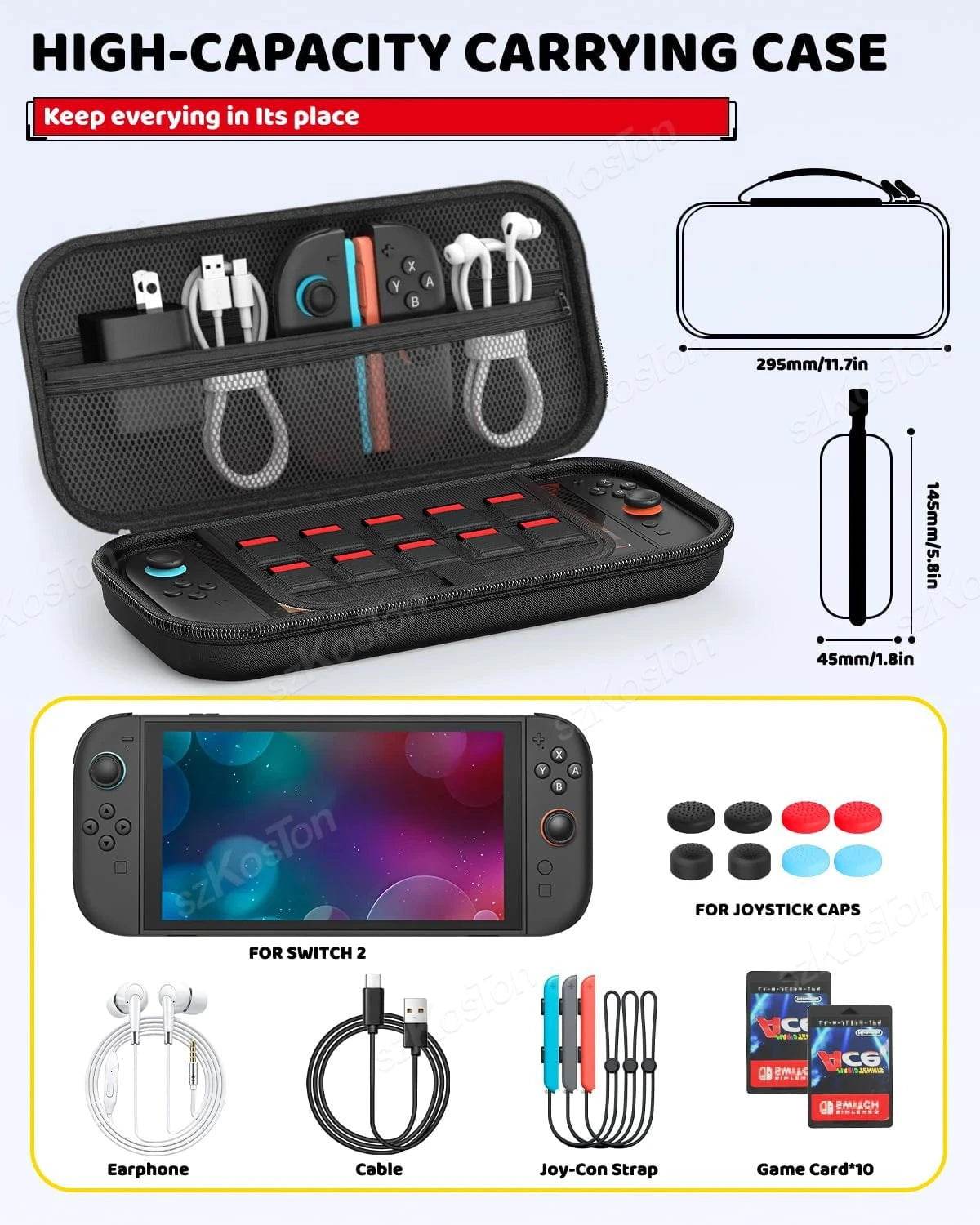Switch 2 Accessories Bundle – Case, Cover, Screen Protector, Thumb Grips & Dust Plugs - Nic's Electronics