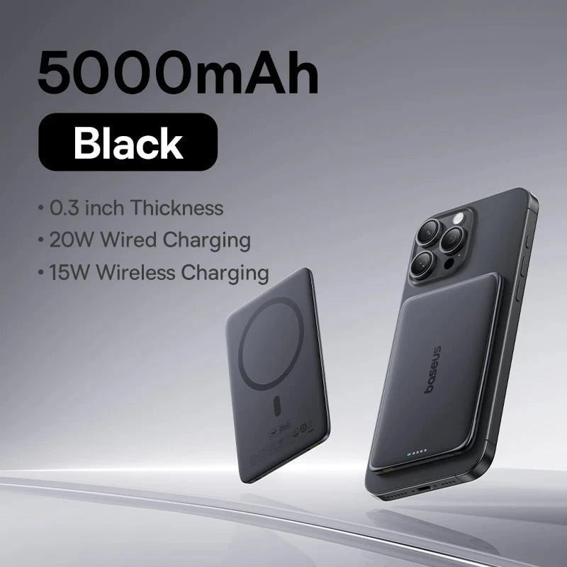 Nic's Electronics Black / 5000mAh / uzbekistan Baseus 5000mAh Magnetic Power Bank 15W Wireless 20W Wired Charging Thin Card-Sized Slim Portable Powerbank for iPhone Samsung