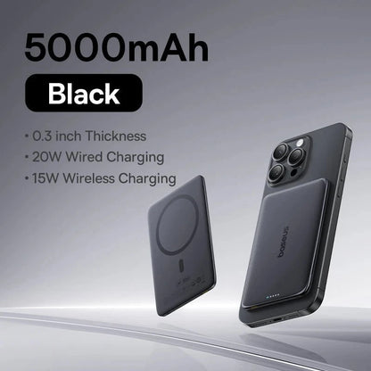 Nic's Electronics Black / 5000mAh / uzbekistan Baseus 5000mAh Magnetic Power Bank 15W Wireless 20W Wired Charging Thin Card-Sized Slim Portable Powerbank for iPhone Samsung
