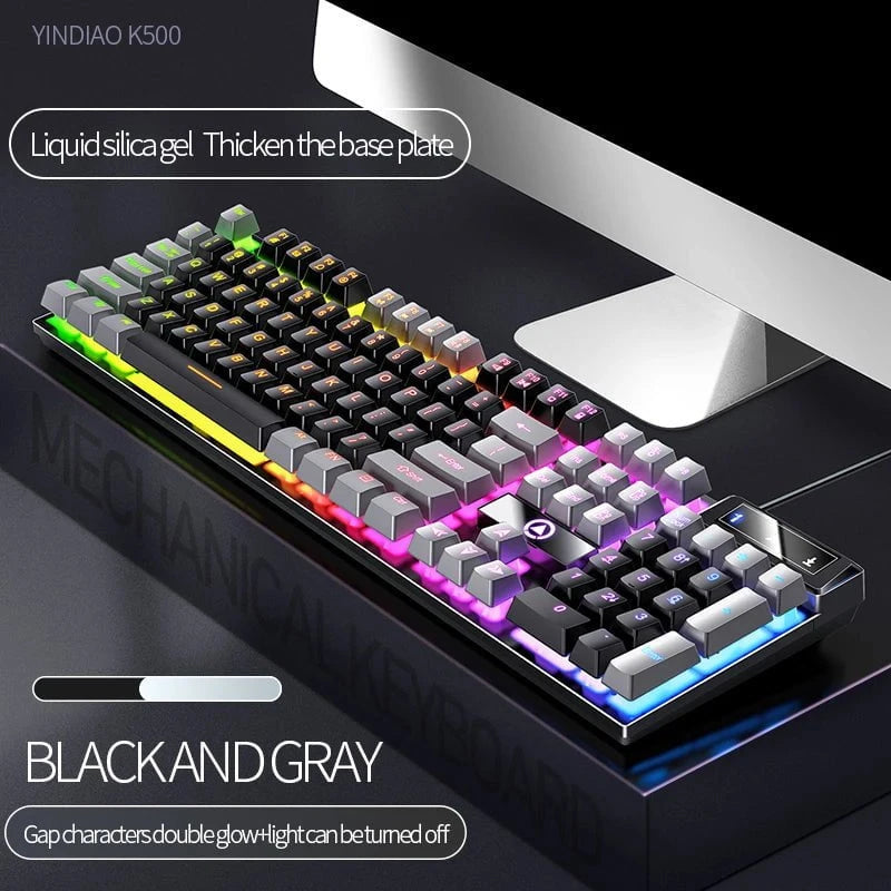 Nic's Electronics Black and gray Pairs YINDIAO Keyboard Gaming Wired Laptop Desktops PC Computer Office Accessories Low Profile Gamer Keyboards With Numpad