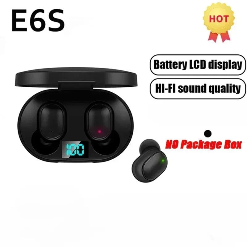Nic's Electronics black E6S Wireless Bluetooth Earphones TWS Bluetooth Headset Wireless Earbuds Noise Cancelling Earphones with Microphone Headphones