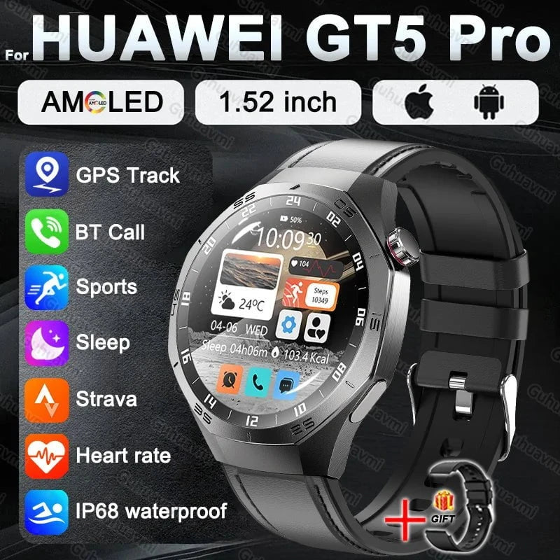 Nic's Electronics Black Leather / BUSINESS FASHION Smart Watch 5 Pro with AMOLED Display