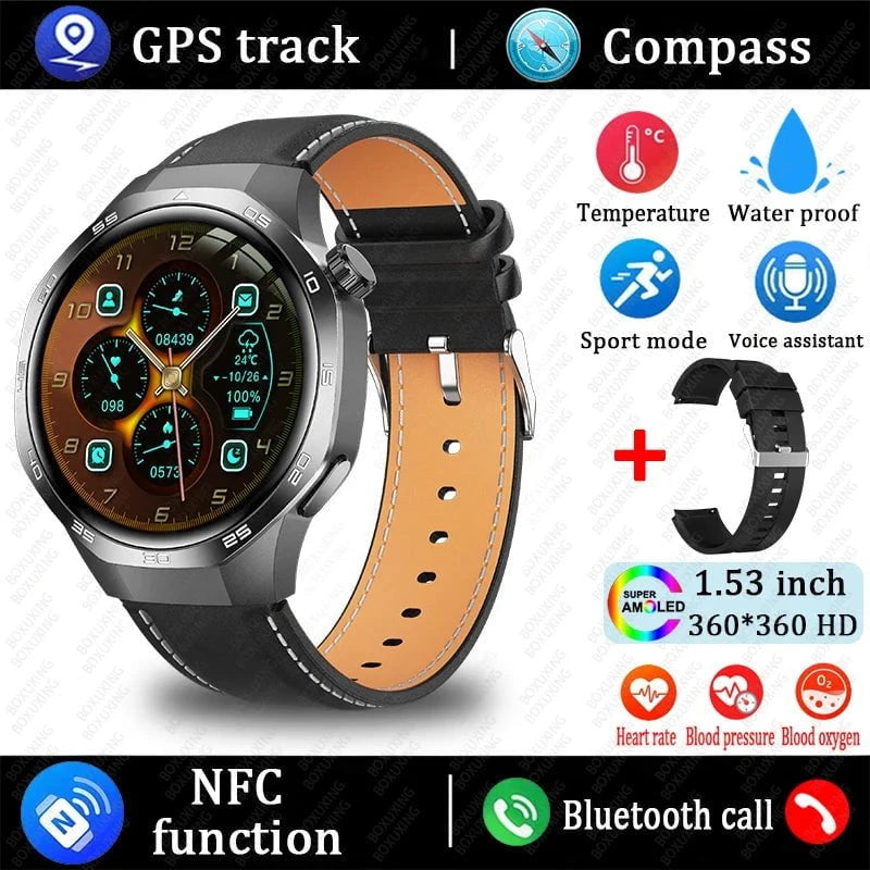 Nic's Electronics Black leather / Original Watch 5 MAX 2025 New Watch 5 MAX Smart Watch HD AMOLED Screen NFC GPS Tracker Bluetooth Call Waterproof Sports Health Smartwatch Men Women