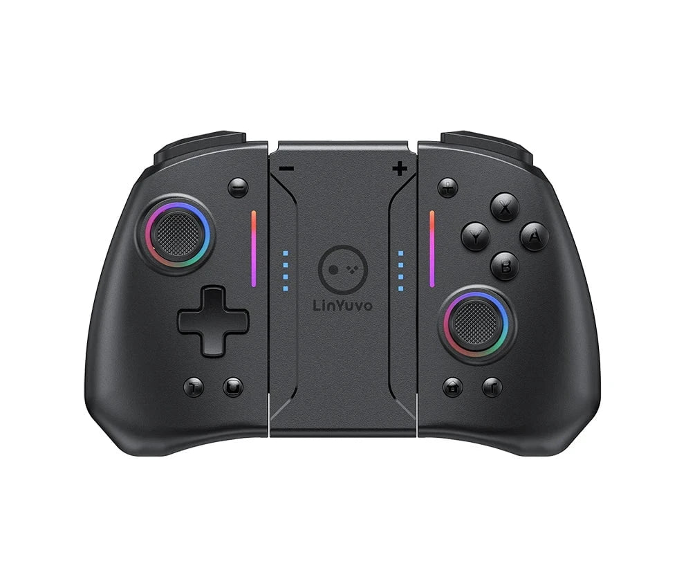 Nic's Electronics black LinYuvo KS42 Meteor Light Wireless Joy-pad with 8 Color RGB Lights for Switch/Lite/OLED, with Programmable,,Turbo & Vibration