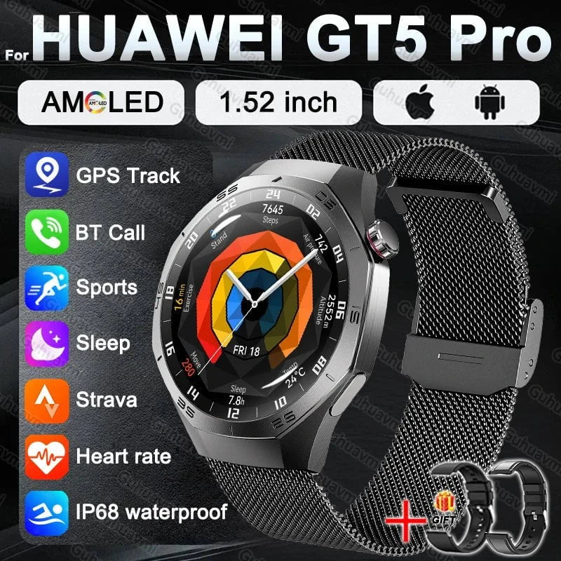 Nic's Electronics Black Mesh Belt 2A / BUSINESS FASHION Smart Watch 5 Pro with AMOLED Display