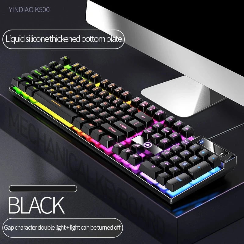 Nic's Electronics Black mixed light YINDIAO Keyboard Gaming Wired Laptop Desktops PC Computer Office Accessories Low Profile Gamer Keyboards With Numpad