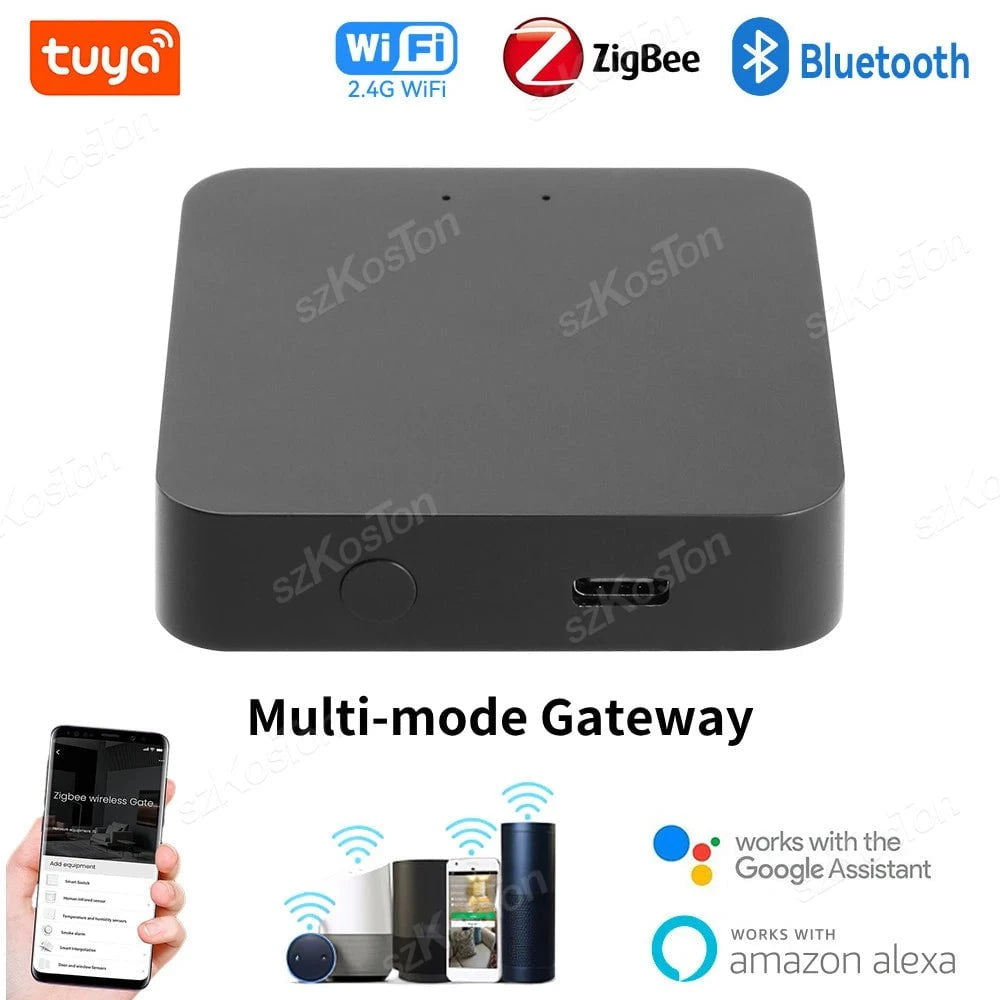 Nic's Electronics Black Multi-mode Tuya Smart Life Multi-mode Gateway Smart Home Automation Hub ZigBee WiFi Bridge Bluetooth Mesh Voice Control for Alexa Google